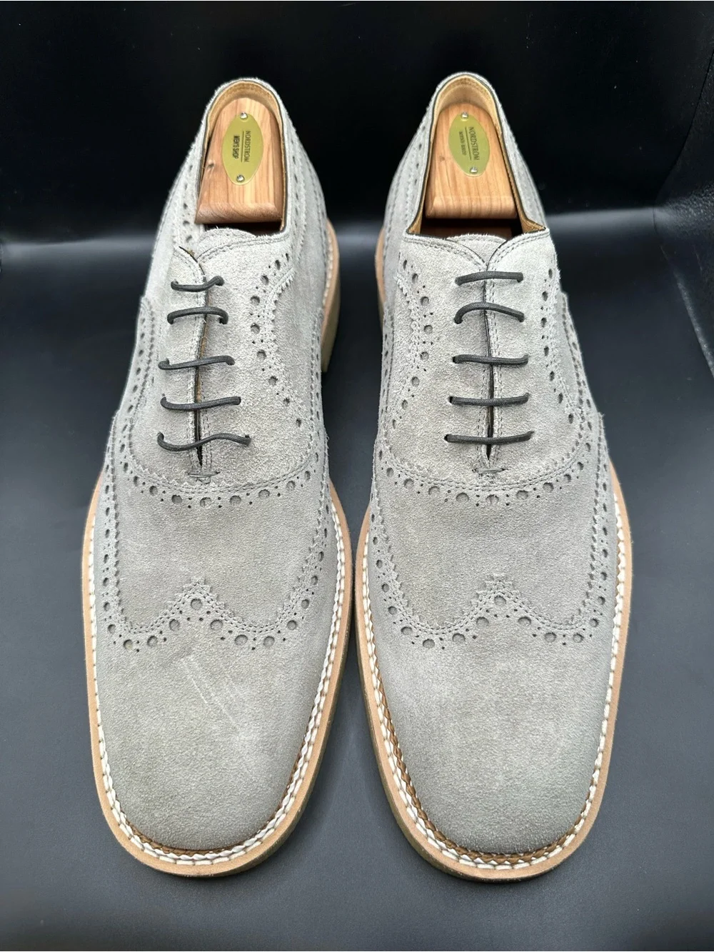 Christian Louboutin Gray Brogued Suede Wingtip Brogues EU45